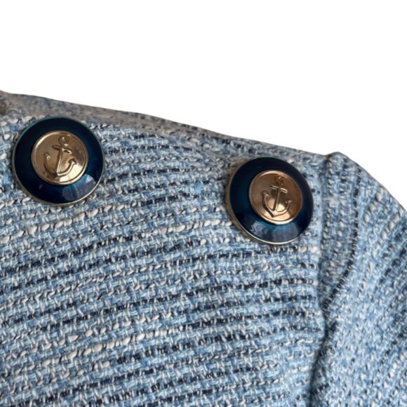 ZARA MARINE STYLE BOUCLE TOP WITH WITH ANCHORS ON BUTTONS, SZ. L - Picture 2 of 5